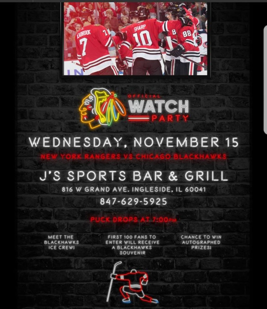 Blackhawks Watch Party | Nov. 15th.